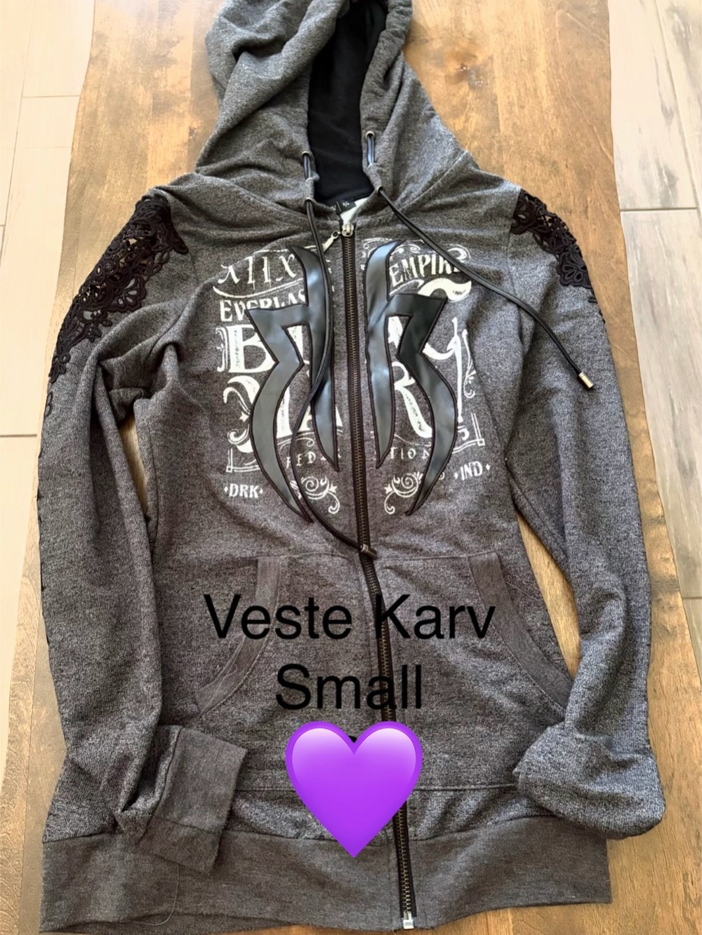 Women's Gray Lace-Accent Zip Hoodie